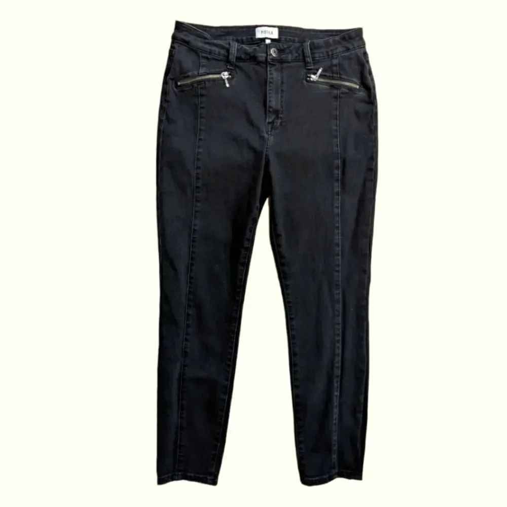 Pistola Women's Rustic Black Zip Pocket Pleated High Rise Skinny Jeans Size 31